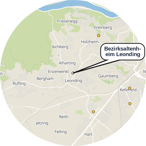 Kartenausschnitt für die Firma Bezirksaltenheim Leonding