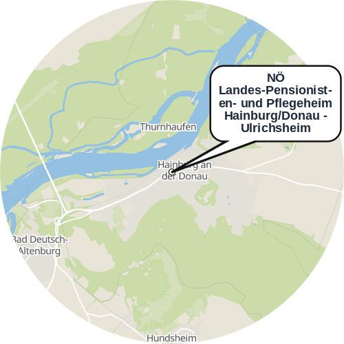 Kartenausschnitt für die Firma NÖ Landes-Pensionisten- und Pflegeheim Hainburg/Donau - Ulrichsheim