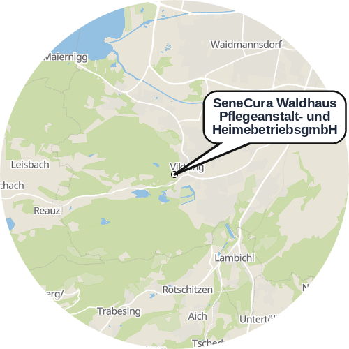 Kartenausschnitt für die Firma SeneCura Waldhaus Pflegeanstalt- und HeimebetriebsgmbH