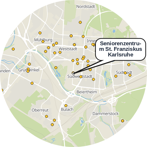 Kartenausschnitt für die Firma Seniorenzentrum St. Franziskus Karlsruhe