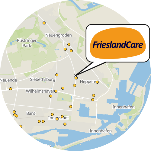 Kartenausschnitt für die Firma FrieslandCare Ambulant WHV